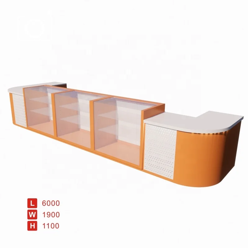 OEM Supermarket Checkout Counter Retail Shop Glass Wood Display Reception Counter comptoir pour magasin