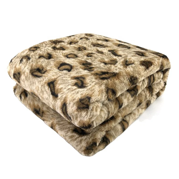 Double sides throw plush Leopard print fake/faux fur pv fleece blanket with sherpa layer back side