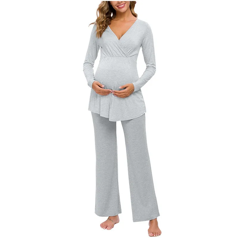 
Maternity Sleepwear Soft Long Sleeves Two Piece Hospital Homesuit Casual Fashion Pregnant Pajamas Sets 
