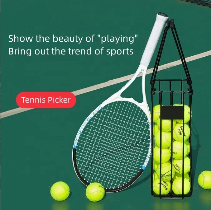 Portable Automatic Tennis Ball Picker with PU Carry Basket for Ball Collection and Storage