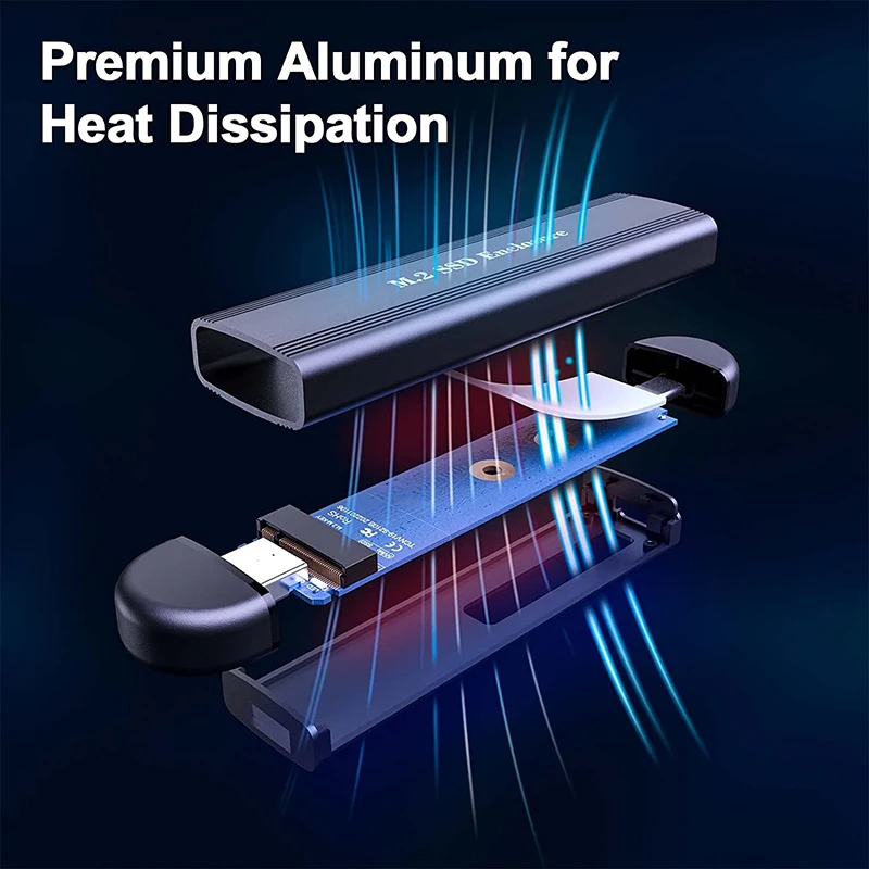 M.2 NVMe SSD Enclosure 10Gbps USB C USB3.1 Hard Drive Case Support 2280/ 2242/ 2260 SSDs External Hard Drive Enclosure