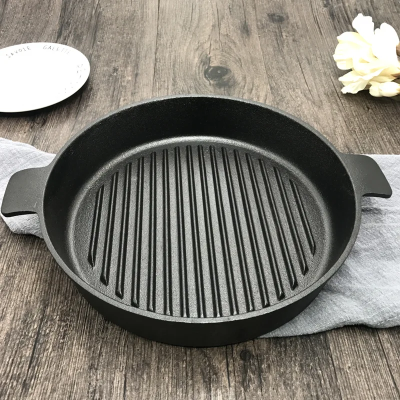 24cm Round Thick Cast Iron Uncoated Frying Pan Pot Not Sticky Pig Iron Pan For Steak Barbecue