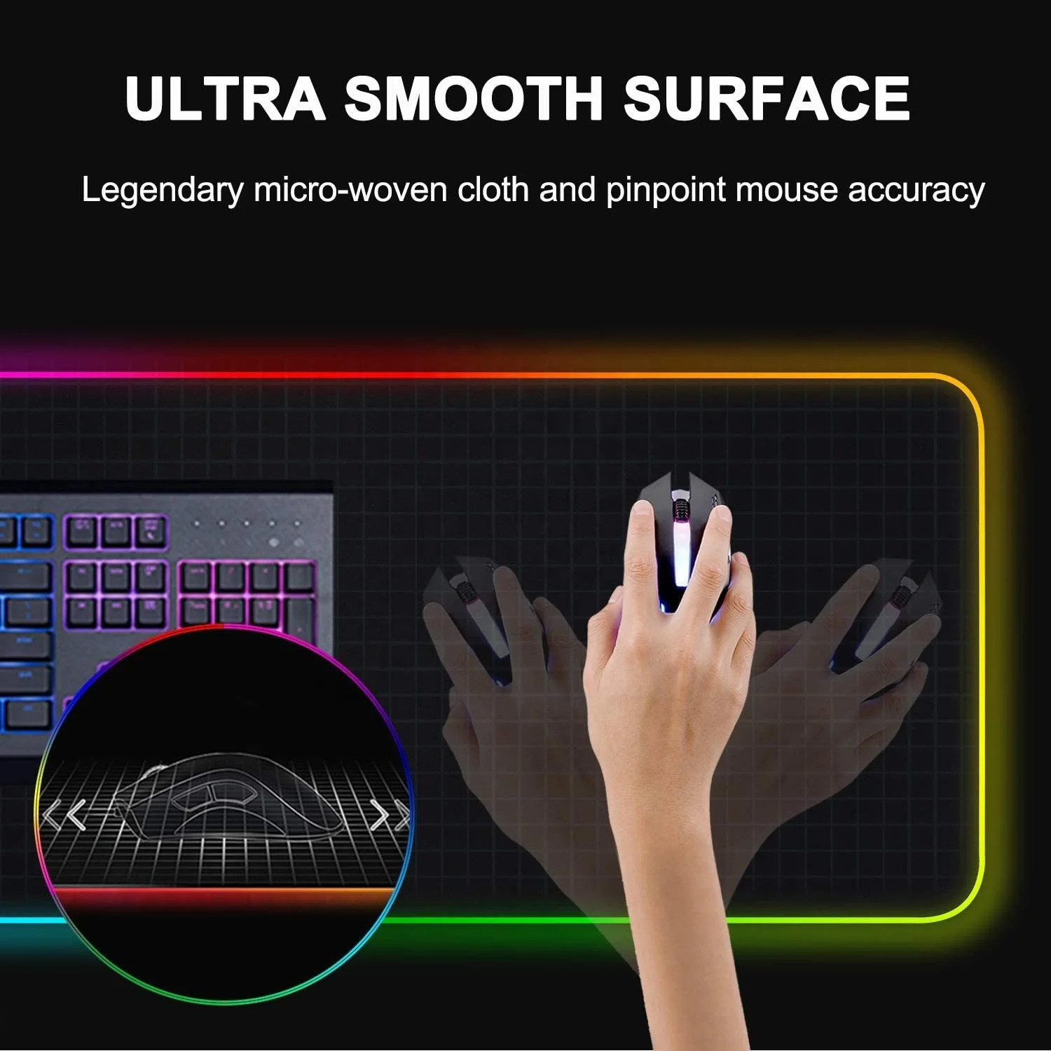 Игровой коврик для мыши RGB Мягкий Нескользящий Коврик с резиновой основой ноутбуков компьютеров