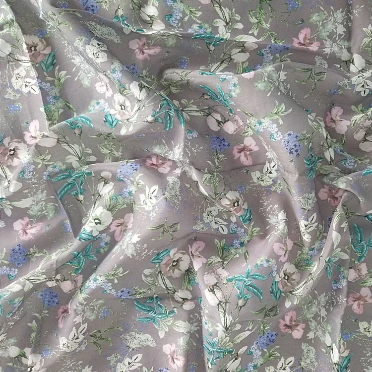 
Customizable broken flowers printed silk cotton fabric 