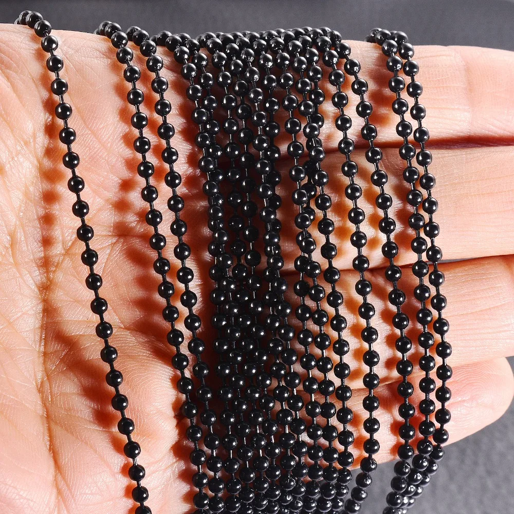 Wholesale High Quality 3.20*65 cm Beaded Necklace Gold Silver Black Stainless Steel Ball Chain Necklace With Clasp Connector
