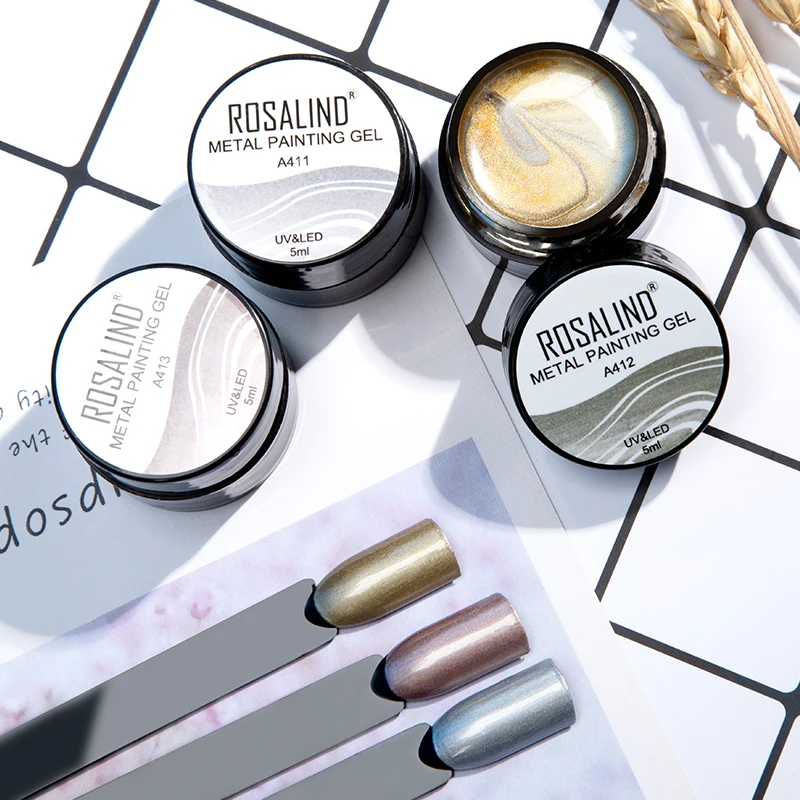 ROSALIND very good prices oem metallic uv organic non toxic resin nail gels mirror effect luxury gold colors painting gel polish