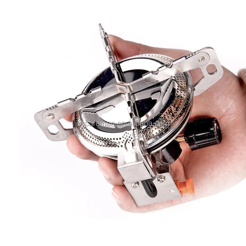 3500w Mini Integrated Camping Gas Stove, Pocket Compact Hiking Gas Burner Cooker w/Green Plastic Carry Case Big/Large Fire Plate