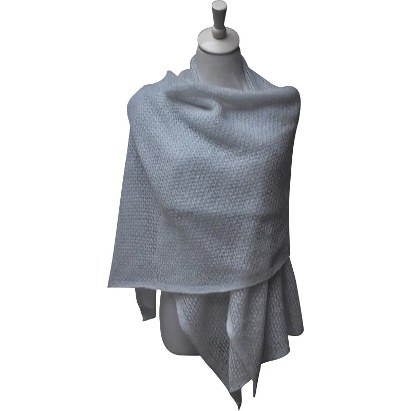 BLUE PHOENIX crochet shawl with sequins 20% mohair 20% wool 40% nylon 15% acrylic grey solid pashmina fluffy plush for women
