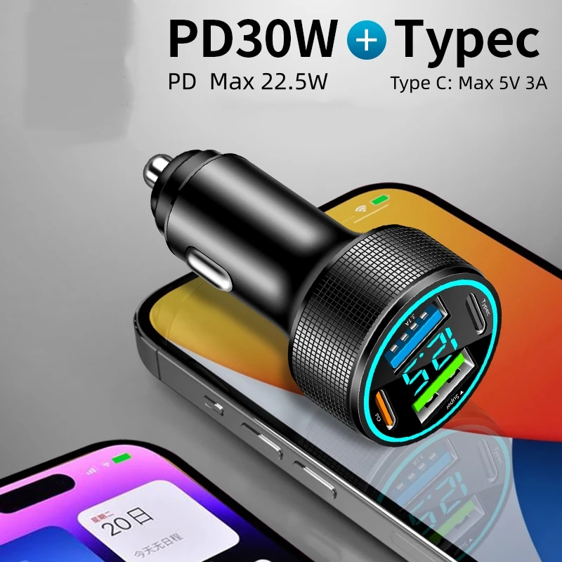 New Arrivals Car charger with LED digital display 4 in 1 Quick Adapter 4 USB Port QC3.0 Car charging station charger