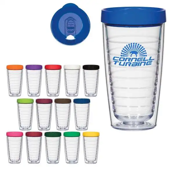 16oz Double Wall Plastic Reusable Tumbler with  Sliding Lid