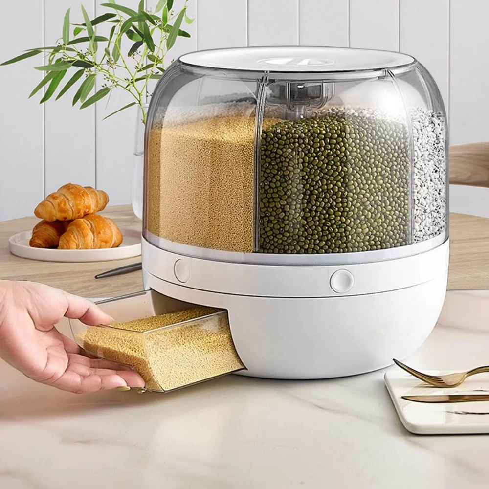 Dainty Factory Customized And Wholesale 360 Rotation Rice Dispenser Grain Dispenser Rotating Kitchen Storage Containers