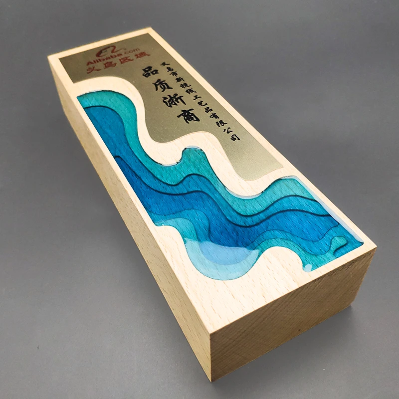 Custom Made Alibaba Annual Awarding Events Wooden Trophy Awards for the Great Top Customers