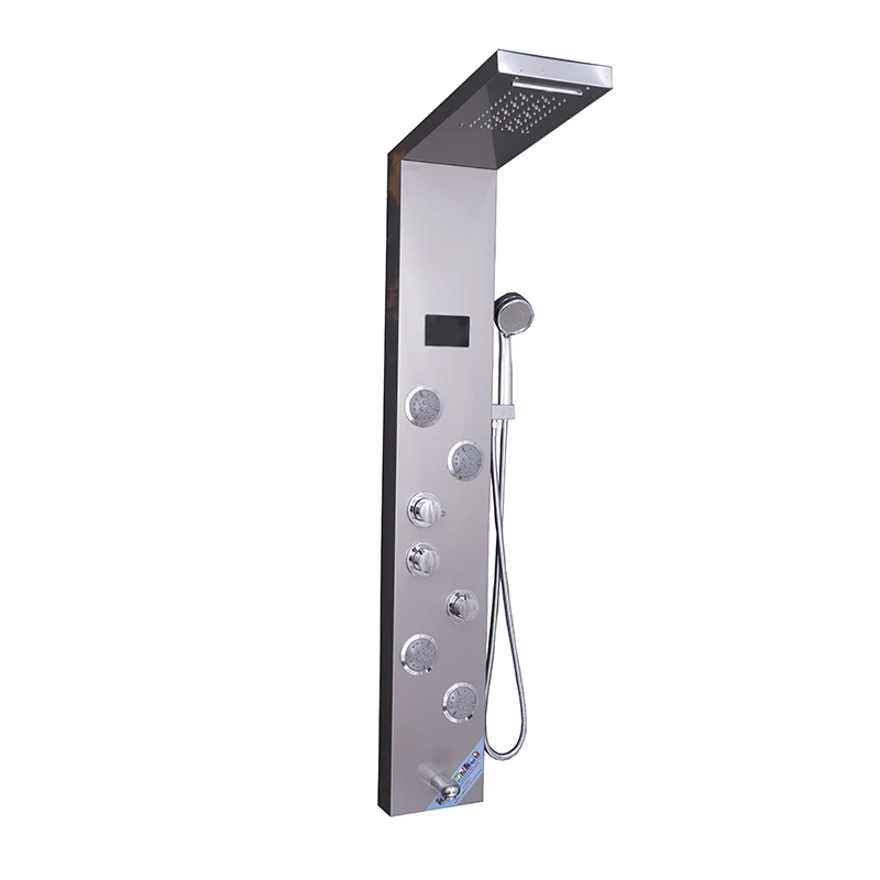 Multi function stainless steel waterproof bathroom temperature display shower panel with led light