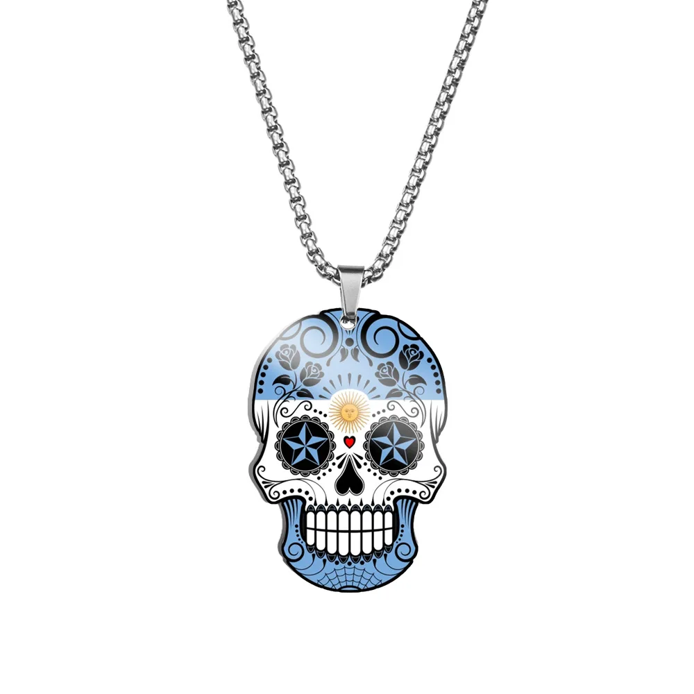 hot selling new football Halloween Fan Stainless Steel country Flag Skull jewelry Necklace