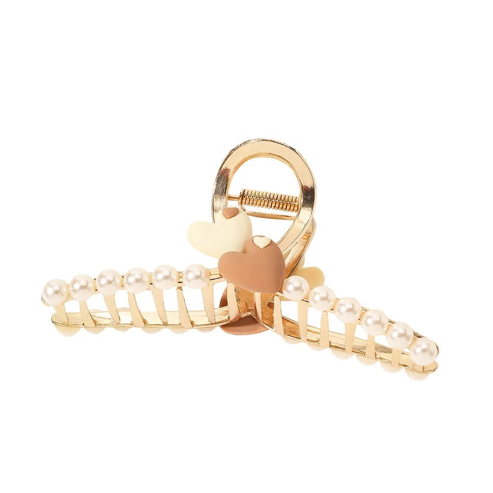 Ziming 12 CM Big Size New Designed Alloy And Pearl Beads Elegant And Sweet Shark Teeth Metal Hair Claw Clip For Women