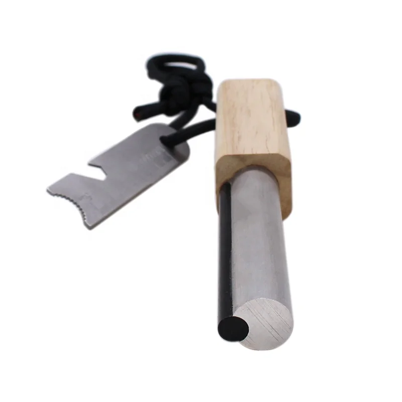 Best Emergency Waterproof Survival Fire Starter Magnesium Ferro Rod Combo with Wood Handle