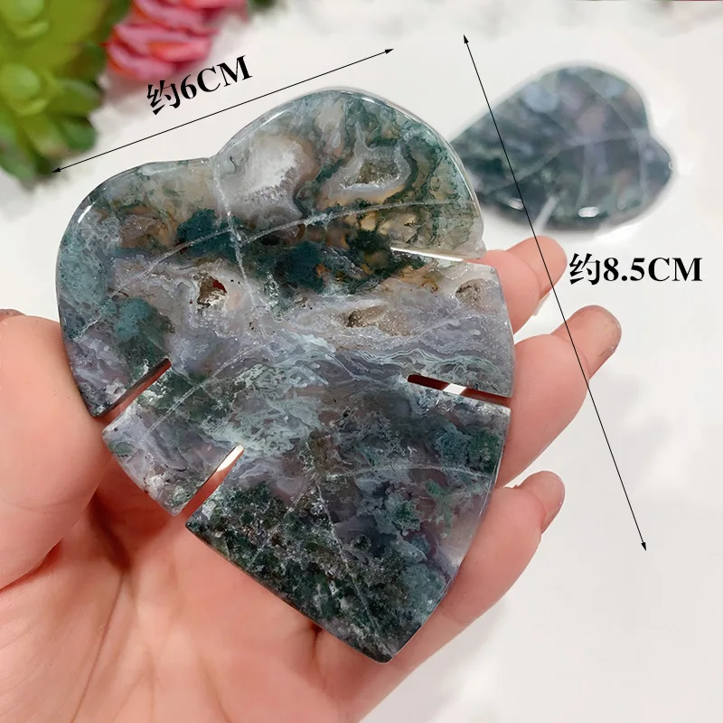 New arrivals hand carved healing stones crystal crafts natural leaf shaped moss agate