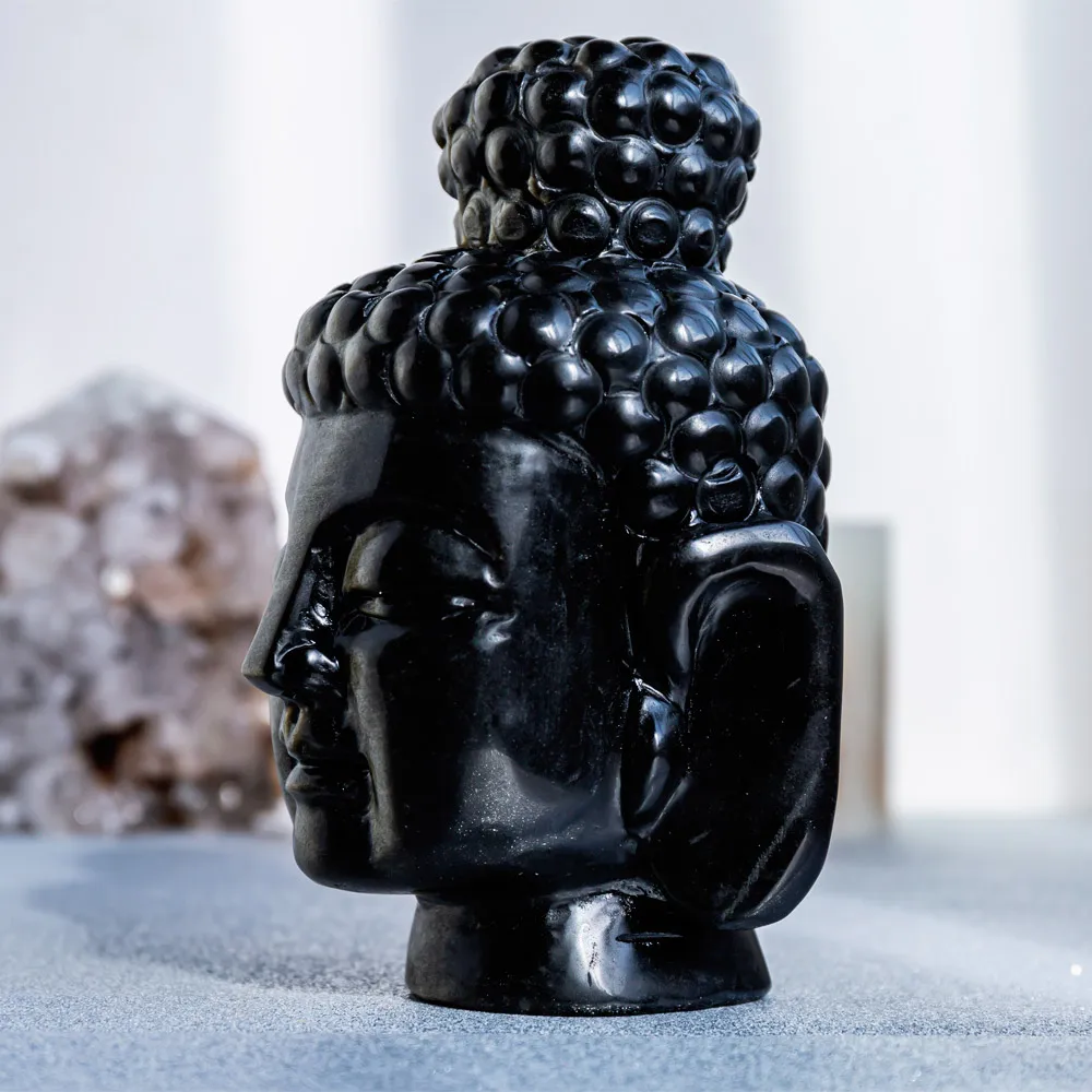 High Quality Crystal Crafts Gemstone Golden Obsidian Buddha Head Skulls Natural Crystal Stone