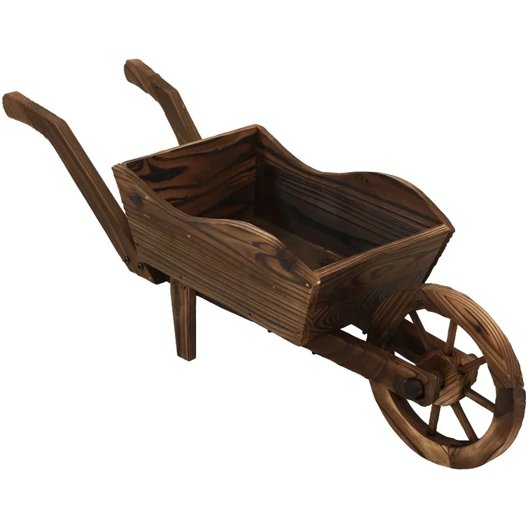 Custom Wooden Garden Trolley Planter Country Style Wheelbarrow Planter Outdoor Decoration Trolley Planter
