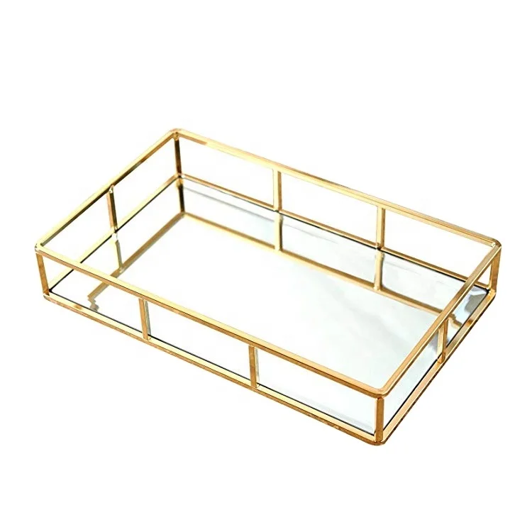 Home Gold Vanity Decorative Tray Perfume Large Gold Mirror Tray