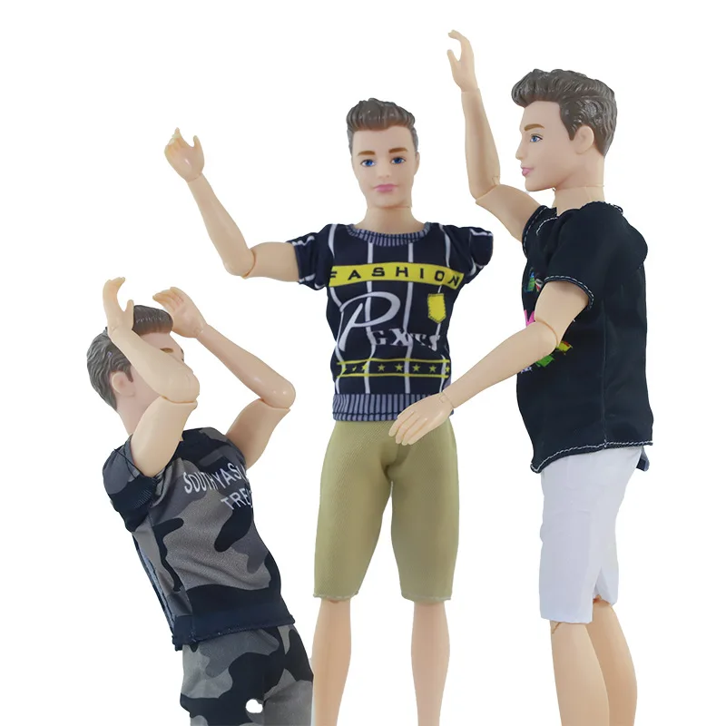 Factory Supply 30cm Movable Joints Plastic Handsome Boy Toy Dolls Clothing Denim Pants Loose Vest Set Doll Clothes Accessories
