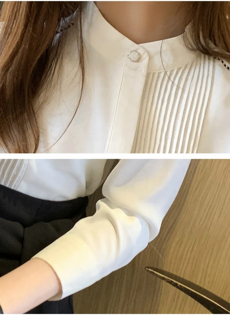 Wholesale  Long Sleeve Chiffon Blouse Shirt Tops 2023 2024  Stand Collar Office Women Blouses Blusa