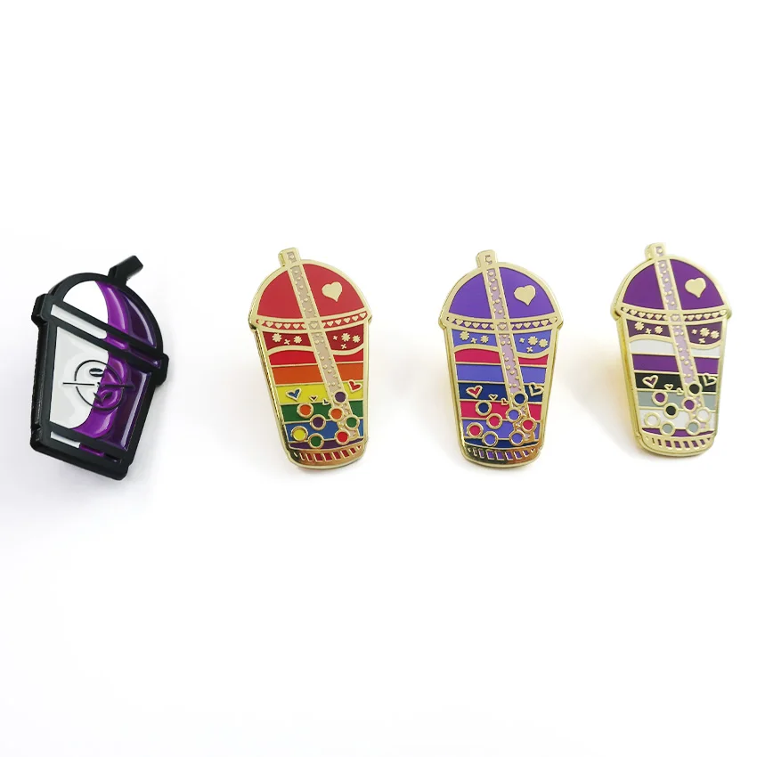 Custom metal badge cloth brooch pin hat hard enamel lapel pins bubble milk tea pin