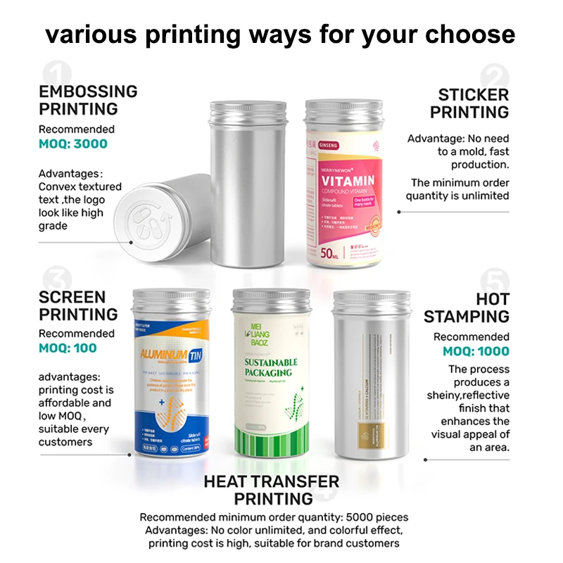 80ml 100ml metal aluminum tin can for medicine supplement luxury pill packaging tin container protein powder jar