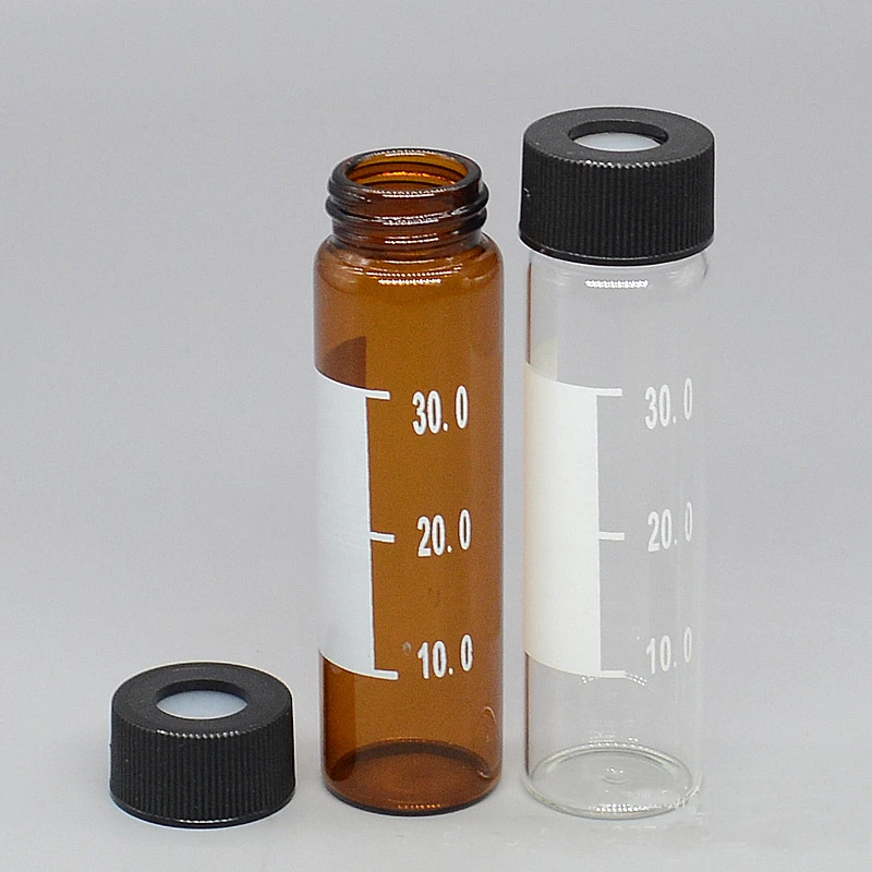 Флакон для образцов с градуированной 20 Вт 30 40 мл коричневого стекла резьбовым горлом флакон PTFE прокладка головных уборов чистки