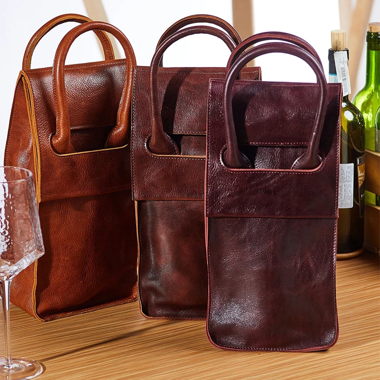 Leather Bag For 2 Bottles Leather Bottle Carrier Wine And Whiskey Gift Hygge Wine Pouch With Handles And Dividers Inside