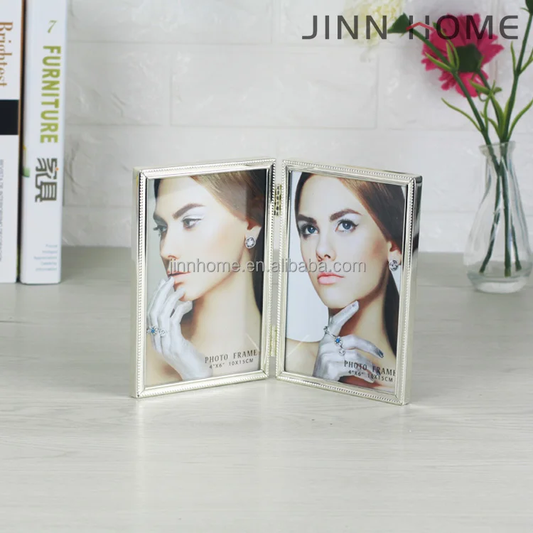 Jinnhome High Quality Alloy collage picture frame Metal two Folding photo frame album table photo frame for Decoration