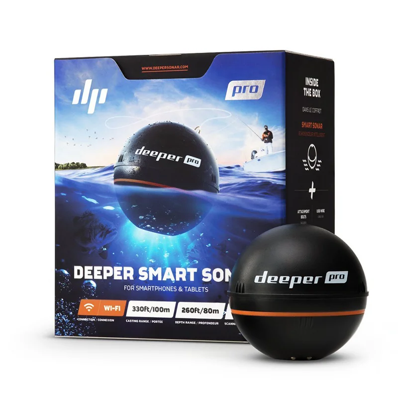 Deeper PRO Castable and Portable WiFi Fish Finder Depth Finder for Kayaks Boats on Shore Ice Fishing / Deeper Smart Sonar