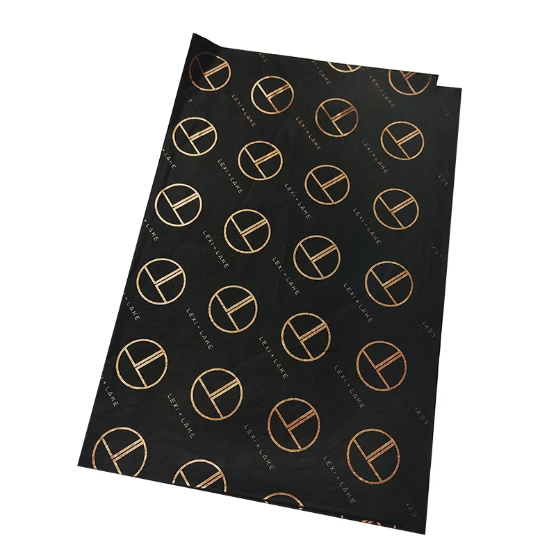 Gold Logo Printed 17gsm 18gsm Thickness Soft Black Silk Paper / Cotton Paper For Garment Packaging