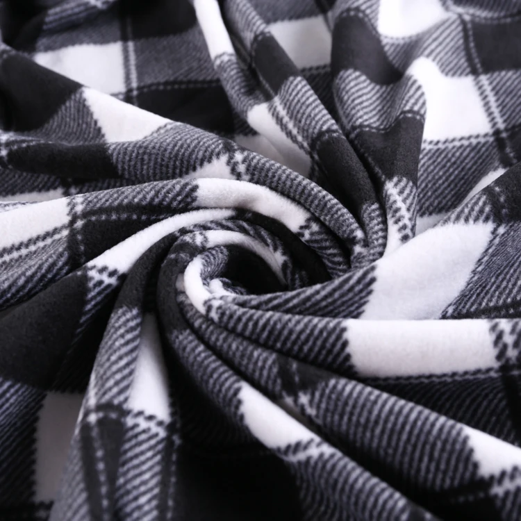 free shipping cost plaid check printed polar fleece anti pilling 100% polyester knitted micro polar fleece fabric