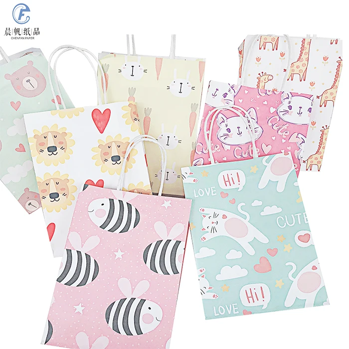 Wholesale Colorful Gift Bag Birthday Weddings Christmas Holidays Kraft Paper Bag With Handle