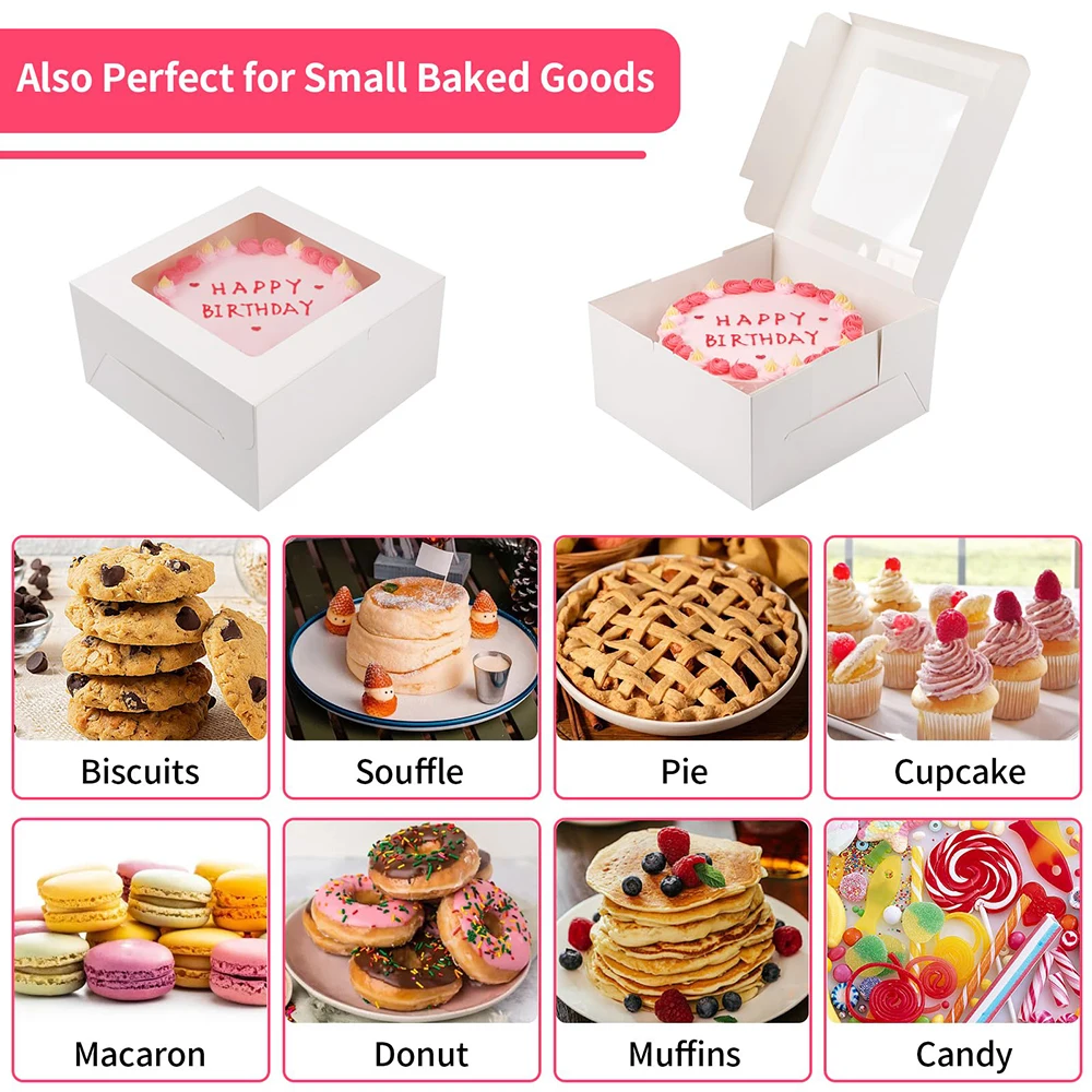 Custom printed Food Grade Foldable White Cake Pastry Boxes 10 inch Birthday Cake Gift Box Packaging Bakery With Window
