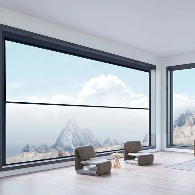 NUOXIN Latest Automatic Balcony Vertical Slide Window Electric Lift Up Double Glass Aluminum Frame Smart Hung Window