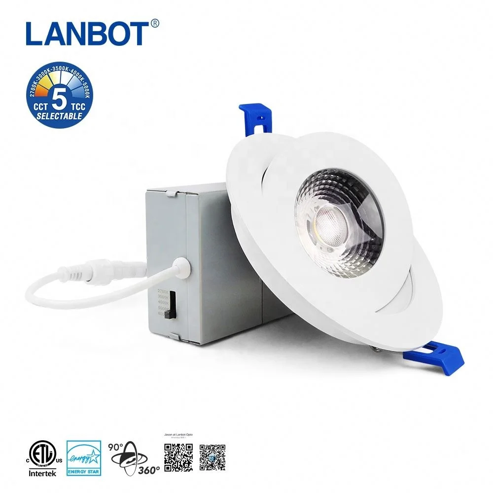 Gimbal Recessed Lighting w J-Box, Lanbot ETL 3/4/6 inch, Square, 9W, 3CCT, CRI90+, 750LM, Dimmable, ETL, Wet Location
