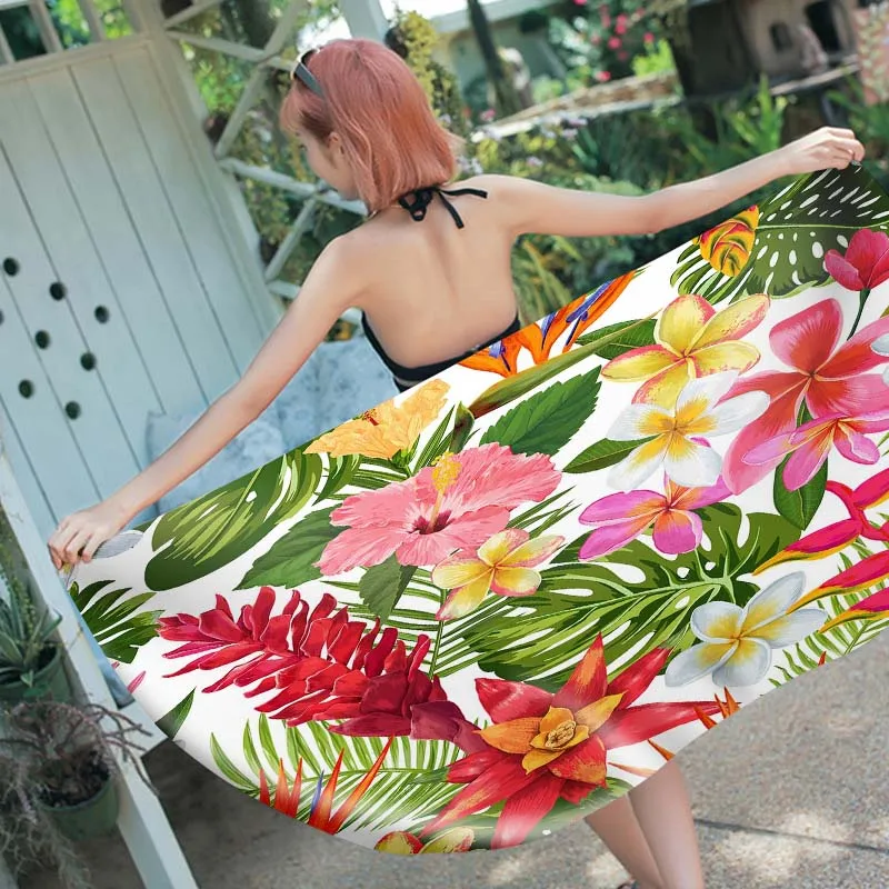 Watercolor Tropical Leaves Towel Beach Succulent Bright Colorful Floral Parrot Beach Towels Super Absorbent Large Towels