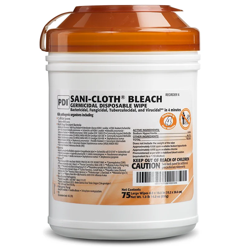 
PDI sani-cloth bleach large wipes 75 counts germicidal disposable wipes EPA wet wipe 
