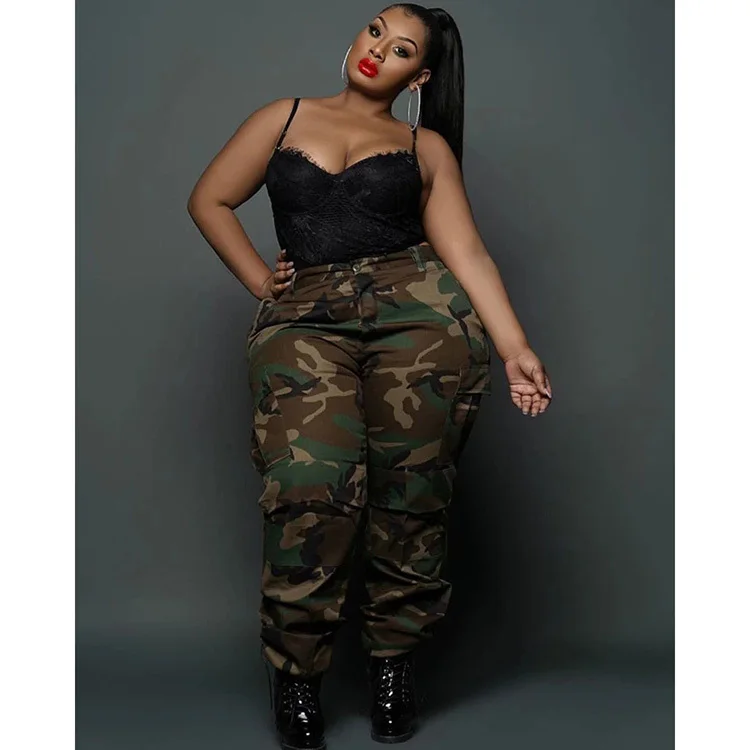 Одежда размера плюс осень 2021 женские спортивные камуфляжные штаны с широкими штанинами повседневные из штаны-карго