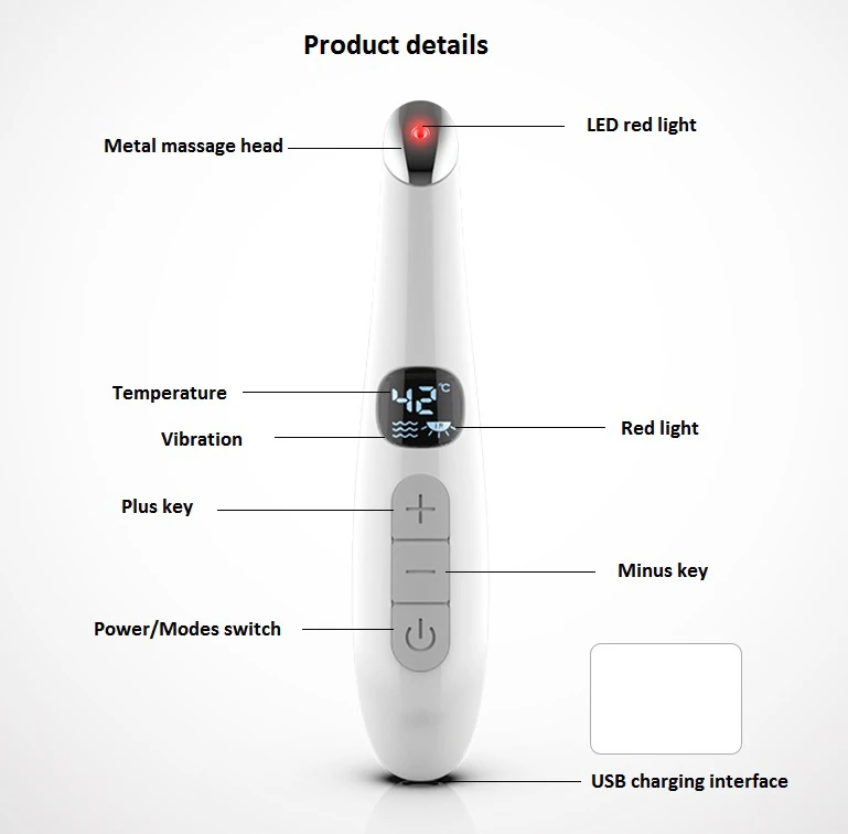 eye pen Home Use Pink White Multi-function Healthy Beauty Vibration Smart Eye Massager Wand With Heat Eye Beauty Device