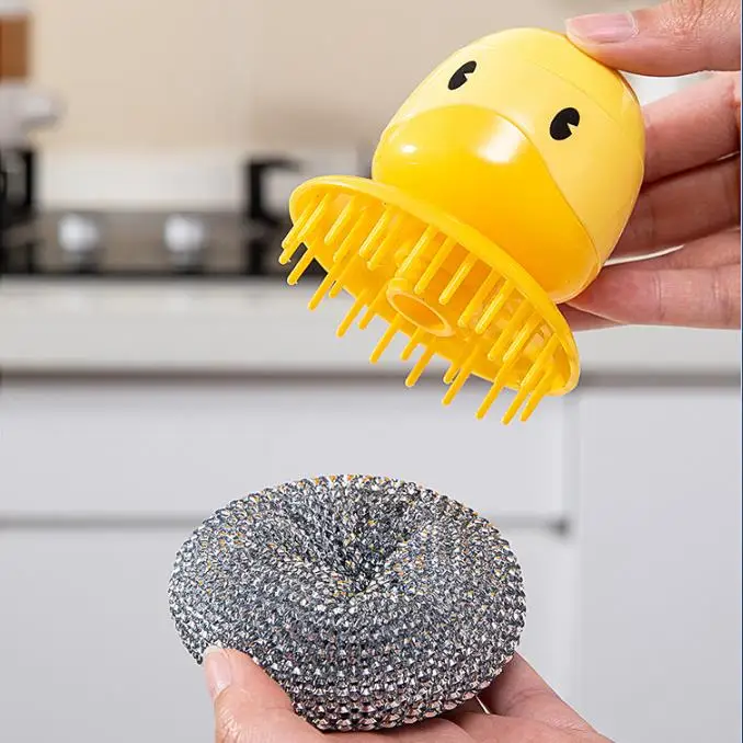 Wholesale cartoon pot brush, detachable wall mounted, liquid added dishwashing brush, household cleaning products