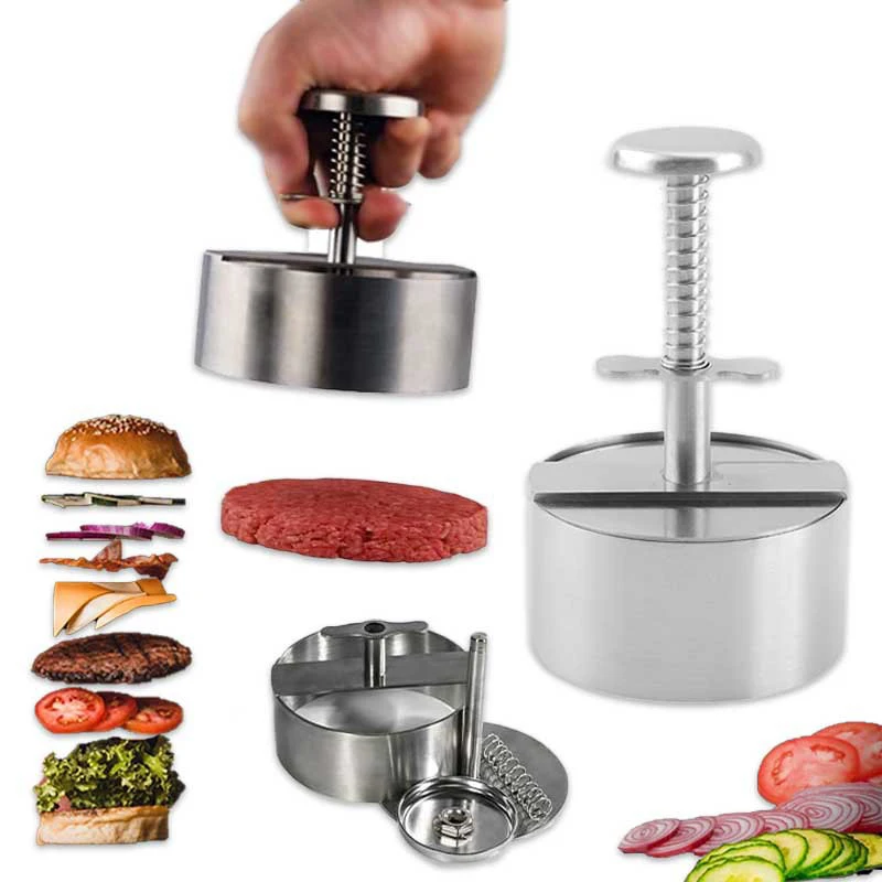 Manual Kitchen Stainless Steel Hamburger Patty Maker Cooking Mould Meat Press Burger Press