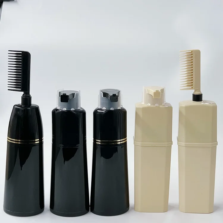Hot sale 2 in 1 dual chamber dexe hair shampoo dye color bottle hair dyeing packing bottle with comb Applicator Brush