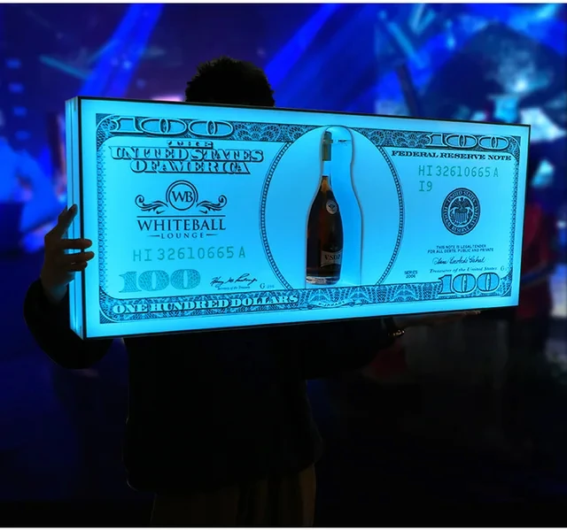 Nightclub Bar LED Glowing US Dollar Messages Board Sign Liquor VIP Wine Bottle Display Holder Stand Glorifiers Service Presenter