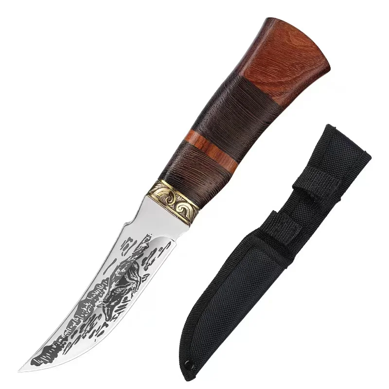 Stainless steel bone handle pakistan serrated steak knife set with blister card package with stable solid wood  handle