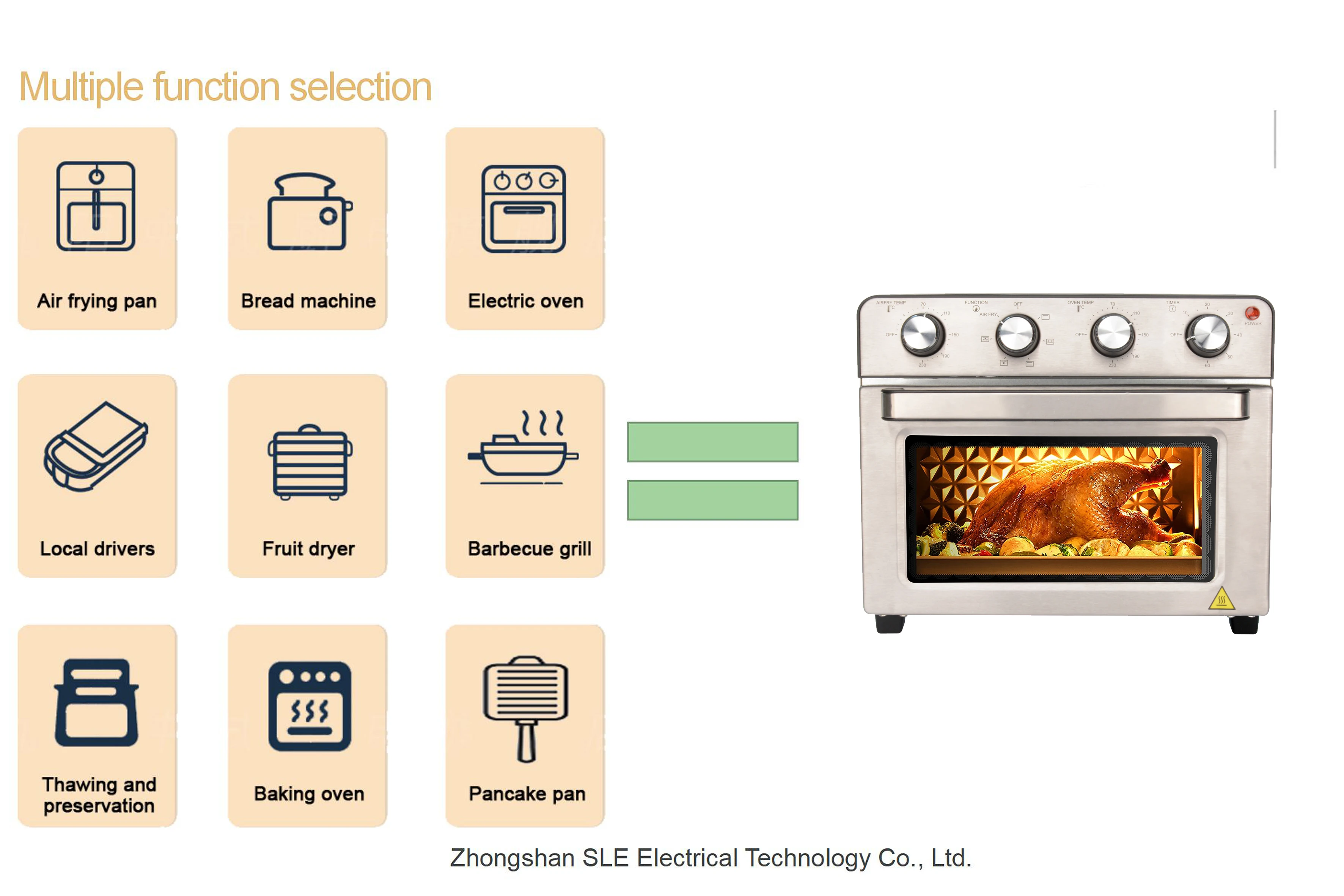 10-in-1 Air Fryer Ultra Large Capacity Toaster Convection Oven, 23L Electric CB Stainless Steel Square PFA 3 Years Keep Warm 220
