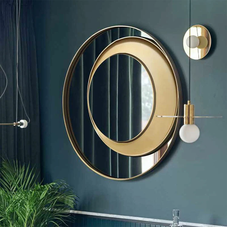 Nordic circular hanging mirror restaurant decorations metal texture background wall light luxury wall decoration entrance porch