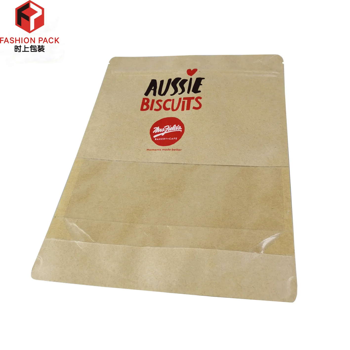 resealable white kraft paper ziplock doy-pack packaging bags with clear window china products